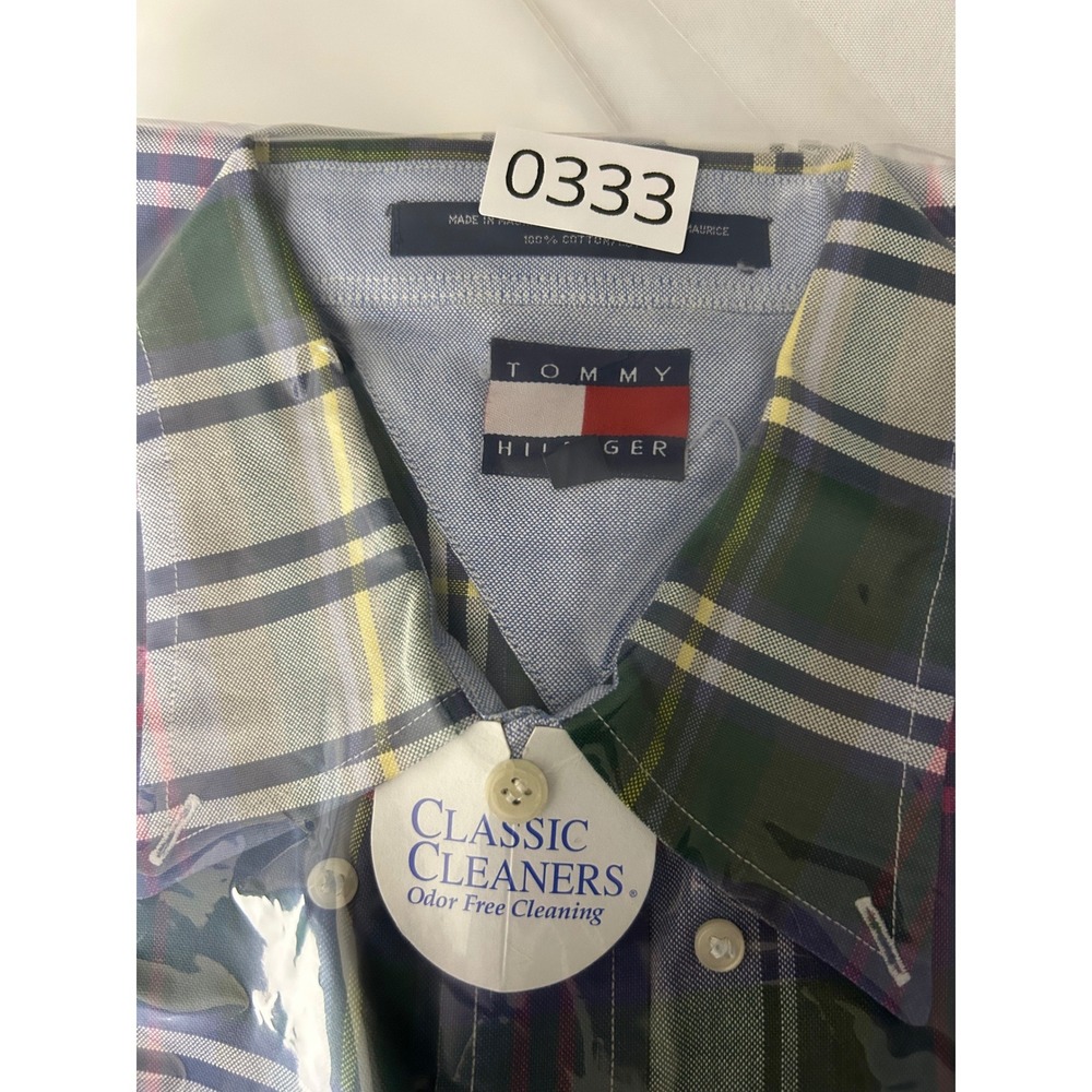 Tommy Hilfiger Mens Plaid Short Sleeve Button Down Shirt Multi Color Crest Logo - Picture 10 of 11